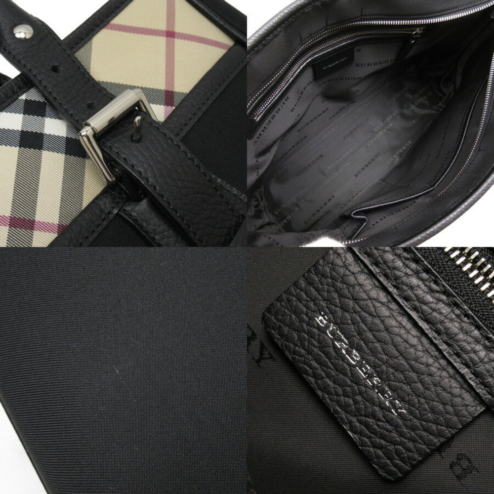 Burberry Shoulder Black Canvas Leather Nova Beige Tan Check Bag - Picture 3 of 3